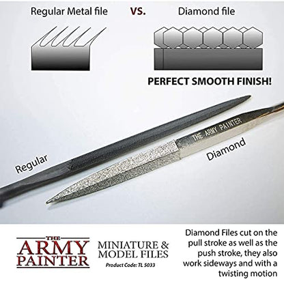 The Army Painter Miniature and Model Files - 3-Piece Diamond Small Metal File Set of Round File, Flat File and Triangular Metal File - Needle File - WoodArtSupply