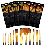 AROIC Acrylic Paint Brushes Set,6 Packs / 72 Pcs Nylon Hair Brushes for All Purpose Oil Watercolor Painting Artist Professional Kits. AROIC
