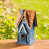 Glitzhome 12" H Retro Blue Distressed Solid Wood Cottage Birdhouse Hanging Bird House for Outdoors glitzhome