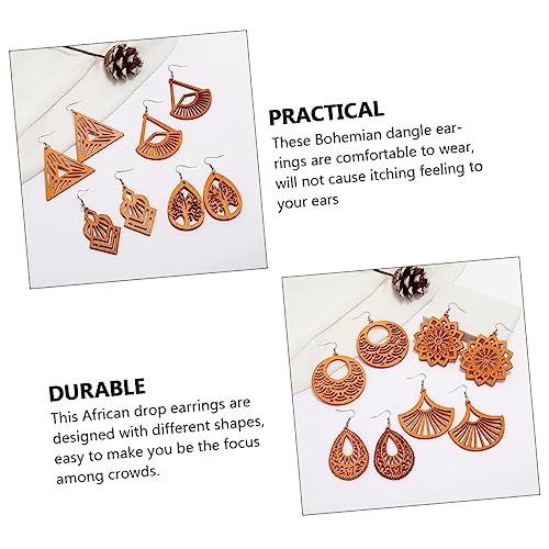 NOLITOY 8 Pairs Wooden Geometric Earrings Boho Earrings Dangle Earrings African Drop Earrings Bohemian Earrings Hollow Wooden Earrings Bohemian Drop NOLITOY