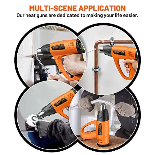 SEEKONE Heat Gun 1800W Heavy Duty Hot Air Gun Kit Variable Temp Control with 2-Temp Settings 7 Accessories 140℉~1112℉（60℃- 600℃）with Overload SEEKONE