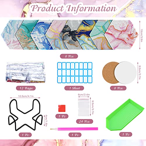 8Pcs Diamond Art Coasters Kit With Holder DIY Colorful Diamond