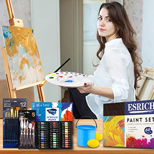 Professional Acrylic Paint Set, 60pcs With Paint Brushes,acrylic Paint,easel,4  Sizes Blank Canvases,palette, Paint Knives,brush Cup and Art 