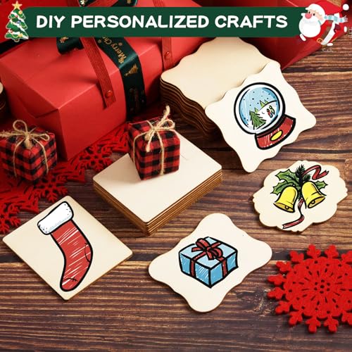 60 PCS Unfinished Wood Cutouts for Crafts Blank Irregular Wooden Slices Natural Wood Cutouts Ornaments for DIY Crafts, Coasters, Home Decorations, AWIZOM