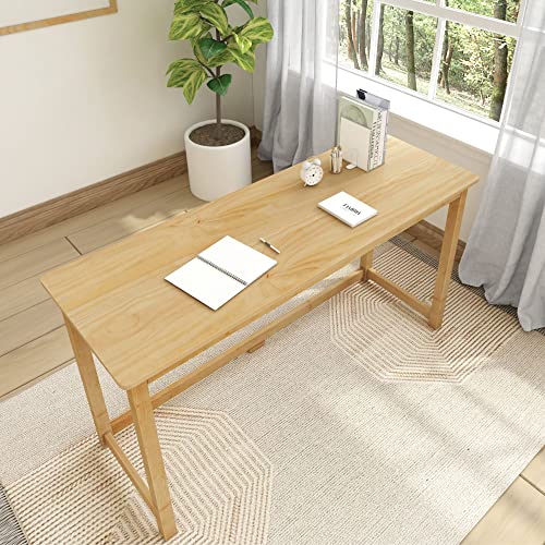Plank+Beam Solid Wood Writing Desk, Simple Desk for Bedroom, Home Office Study Desk, 55.25 Inch, Natural Plank+Beam