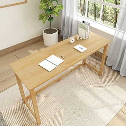 Plank+Beam Solid Wood Writing Desk, Simple Desk for Bedroom, Home Office Study Desk, 55.25 Inch, Natural - WoodArtSupply