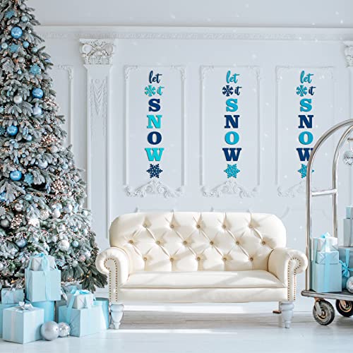 Whaline Christmas Large Wood Letters Christmas Unfinished Wood Letters Let It Snow Snowflake Wooden Cutout Decoration for Winter Farmhouse Porch Sign Whaline