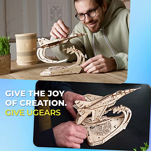 UGEARS Wooden Airplane Model Kits - The Ghost of Kyiv Ukrainian Fighter Jet Model Kit with Movable Ailerons, Wing Flaps & Tail Rudders - MiG-29 UGEARS