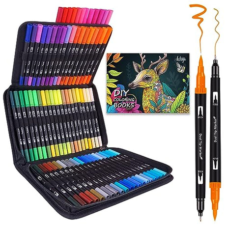 Dual Brush Marker Pens, 72 Colors Art Markers Set with Fine and Brush Tip for Kids Adult Coloring Book Bullet Journaling Note Taking Planner Hand Artugn