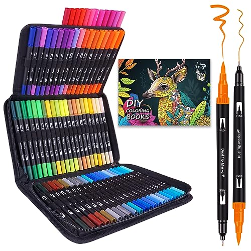 Dual Brush Marker Pens, 72 Colors Art Markers Set with Fine and Brush Tip for Kids Adult Coloring Book Bullet Journaling Note Taking Planner Hand - WoodArtSupply