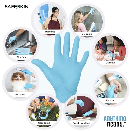 SAFESKIN Nitrile Disposable Gloves in Pack of 50, Medium Duty, Medium Size, Powder Free - Food Handling, First Aid, Cleaning SAFESKIN