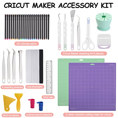 Accessories Bundle for Cricut Machine Maker, Compatible with Cricut Machine, Cricut Maker Weeding Tool, Colored Pencil, Cutting Mat, Scraper, Ruler, - WoodArtSupply