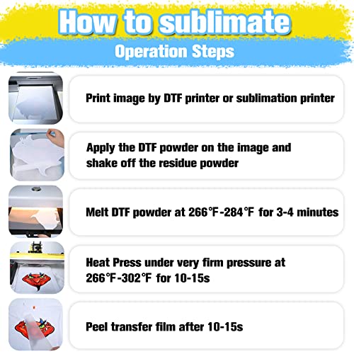 Yamation DTF Transfer Film and Powder for DTF Sublimation Printer, 8.3×11.7 inch 15 Sheets DTF Pet Film Sheets and 8.8oz White Hot Melt Adhesive