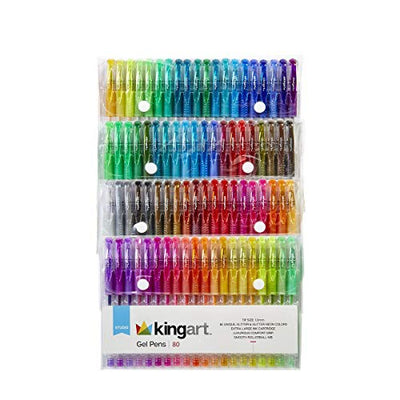 KINGART 400-80 Glitter Rollerball Gel Pens, 80 Sparkling Colors with Soft-Grip Comfort, XL Ink Cartridge - More Ink, Great for All Ages, Writing,