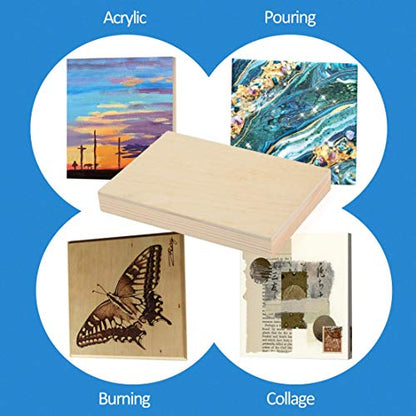 Falling in Art Unfinished Birch Wood Panels Kit for Painting, Wooden Canvas 4 Pack of 4x6’’ Studio 3/4’’ Deep, Cradle Boards for Pouring, Art,