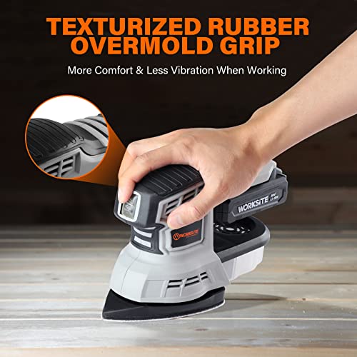 WORKSITE 20V MAX Cordless Random Orbital Sander & Detail Sander, Multi-Purpose Hand Sander w/2.0A Battery & Charger, 20pcs Sanding Discs, Dust