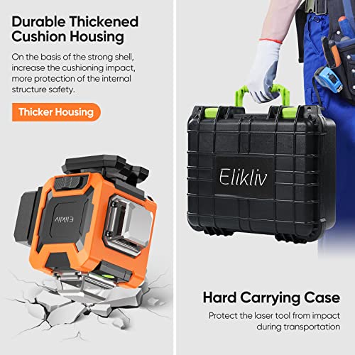 Laser Level, Elikliv 4D Laser Level 360 Self Leveling, 200Ft Green Laser Level Lines Tool, 4x360° Cross Line Laser for Construction and Picture Elikliv