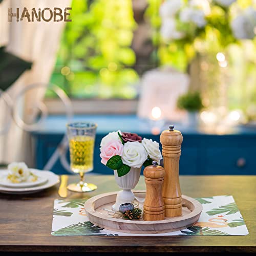 Hanobe Round Wood Decorative Tray Rustic Coffee Table Tray