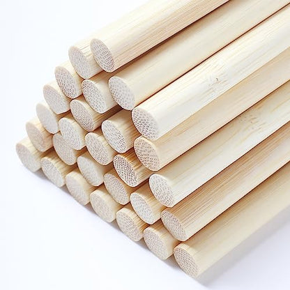 Dowel Rods, 30PCS Bamboo Sticks, Wooden Dowel Rods - Wolwefa 1/4 x 15.7 Inch Unfinished Bamboo Sticks for Crafts and DIY - WoodArtSupply