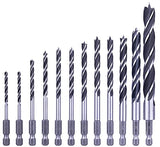 NordWolf 12-Piece Brad Point Wood Drill Bit Set for Carpenter Woodworking, Double Flutes Design with 1/4" Hex Shank, SAE Sizes 1/8" to 1/2" NordWolf