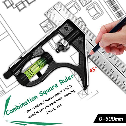 300mm (12") Combination Square Ruler, 1PC Adjustable Engineers Combination Try Square Set, Right Angle Ruler, Stainless Steel Finished Ruler, for Diyeeni