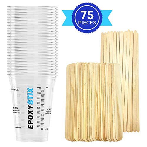 [Pack of 25] EpoxyStix Disposable Measuring Cups for Mixing Epoxy Resin - Measurements in mL and Oz - Bonus Pack with 25 Applicator Sticks and 25 - WoodArtSupply