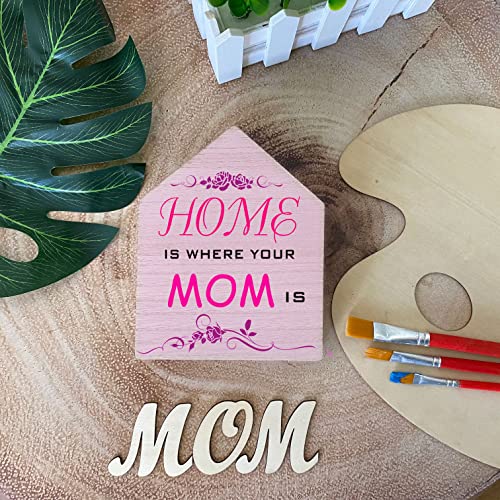 6 Inch 4 Pieces Unfinished Wooden House Shaped Blocks for Crafts Blank Wood House Freestanding Mother's Day Memorial Sign，1 Inch Thick MDF