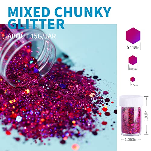 LEOBRO Glitter, Chunky Glitter, 18 Jars Glitter, Mixed Fine Chunky Glitter for Crafts, Craft Glitter for Resin, Holographic Iridescent Glitter Bulk,