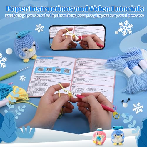 UOOU Crochet Kit, Penguin Crochet Kit for Beginners with Easy Yarn, Step-by-Step Video Tutorials, Complete Crochet Animal Kit, Knitting Kit for UOOU