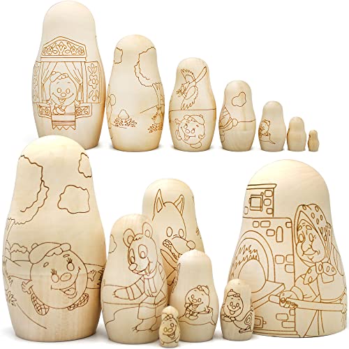 AEVVV Blank Russian Nesting Dolls Unpainted Set 7 pcs - Wooden Crafts to Paint Your Own Matryoshka - Unfinished Nesting Dolls Blank - Unfinished Wood AEVVV