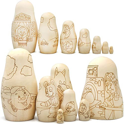 AEVVV Blank Russian Nesting Dolls Unpainted Set 7 pcs - Wooden Crafts to Paint Your Own Matryoshka - Unfinished Nesting Dolls Blank - Unfinished Wood