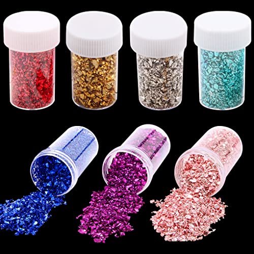 FineInno Crushed Glass for Resin Art, Irregular Metallic Broken Glitter for Crafts, Chunky Metallic Chips Stone for Epoxy Resin Molds Fillers, Nail