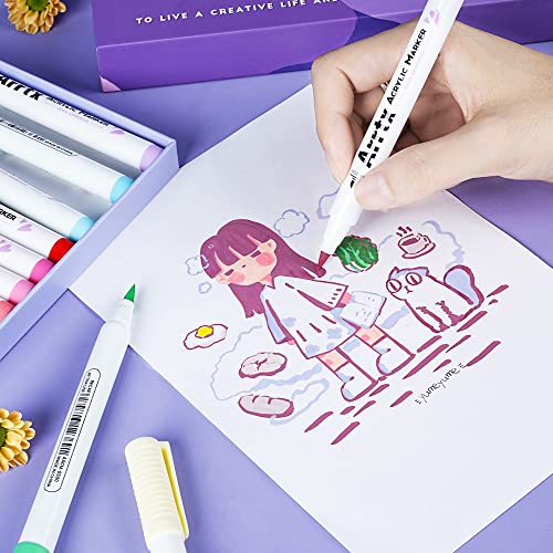 Bundle of Arrtx Acrylic Paint Pens for Rock Painting, 60 PCS Extra Brush Tip, Water Based Paint Markers for Stone, Glass, Easter Egg, Wood and Fabric Arrtx