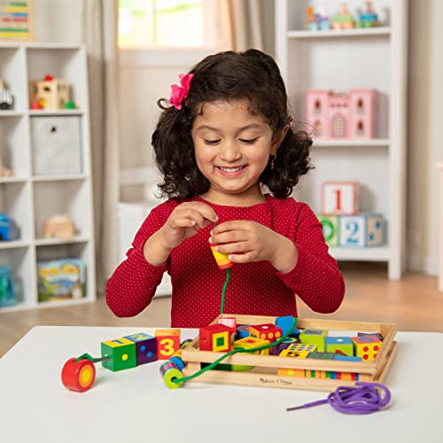 Melissa & Doug Deluxe Wooden Lacing Beads - Educational Activity With 27 Beads and 2 Laces - Beads For Toddlers, Fine Motor Skills Lacing Toys For Melissa & Doug