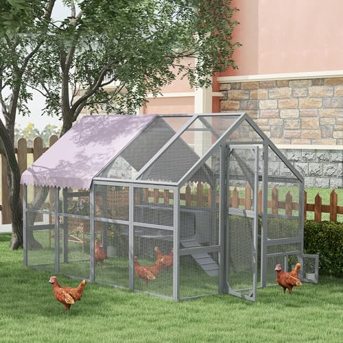 PawHut Chicken Run, 9.2' x 6.1' Large Chicken Coop with Nesting Box, Water-Resistant and Anti-UV Cover, Door, Wooden Metal Chicken Pen for 8-12 PawHut