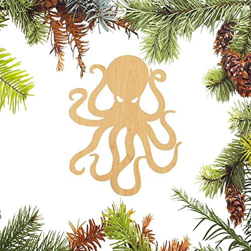 4" Octopus 2 Laser Cut Out Wood Shape Craft Supply Unfinished Ornament for Painting DIY Craft Projects Woodcraft Cutout 1/4 Inch Thickness Rubstamper