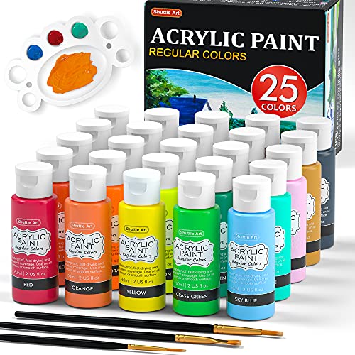 Shuttle Art Acrylic Paint, 25 Colors Acrylic Paint Set, 2oz/60ml Bottles, Rich Pigmented, Waterproof, Premium Acrylic Paints for Artists, Beginners - WoodArtSupply