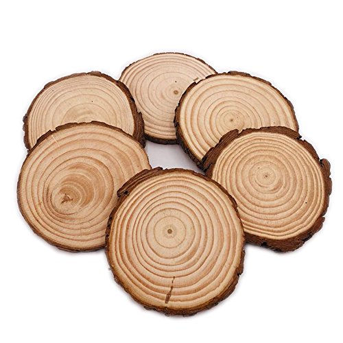 16 Pcs 3.5"-4" Unfinished Natural Wood Slices Circles with Bark for Coasters DIY Crafts Christmas Ornaments Rustic Wedding Decorations Centerpiece