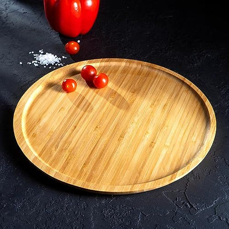 JOIKIT 5 Pack 10 Inch Bamboo Round Platter, 25cm Fine Polished Round Wood Plates Bamboo Serving Tray for Holding Fruit, Bread, Cheese, Nut, Coffee, JOIKIT
