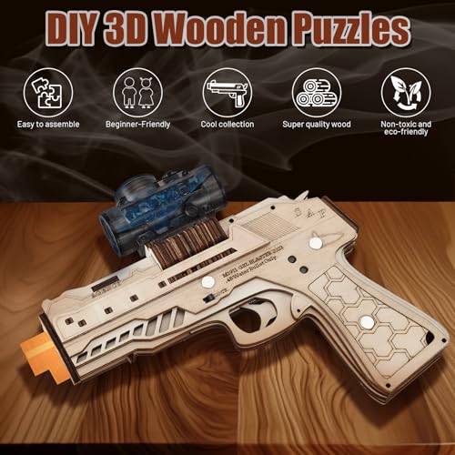 Maysida Electric DIY 3D Wooden Gun Pistol Model Kit - Rechargeable M1911 Puzzle for Ages 12 and Up - WoodArtSupply