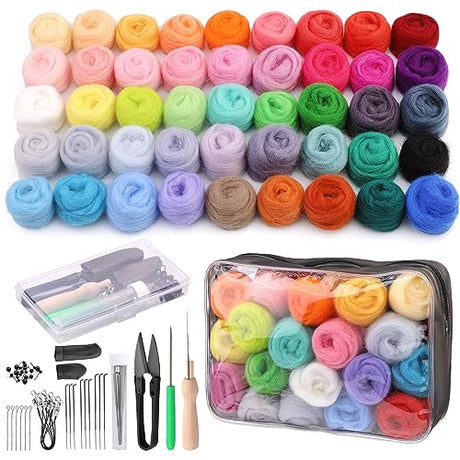45 Colors Needle Felting Kits for Beginners, Needle Felting Supplies Kits with Tools, Felt Starter Kits with Felting Needles, Storage Bag Needle SOCNITC