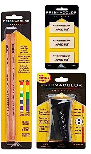 Prismacolor Premier Accessory Set, Includes Colorless Blender Pencils (2 Piece), Premier Pencil Sharpener(1 Piece) & Magic Rub Erasers (3 Piece) - WoodArtSupply