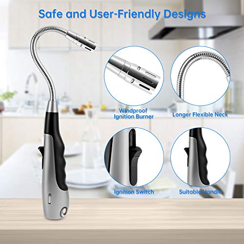 Butane Lighter Torch Long Lighter Jet Flame Windproof Lighter with Visual Fuel Window for Fireplace Kitchen Grill BBQ Camping, Black (No Butane V 1985.5.10