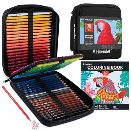 Artownlar Premium 72 Colored Pencils with Coloring Books Set, Artist Soft Core Vibrant Colors, Blending Shading Drawing Sketching Art Supplies, Oil Artownlar