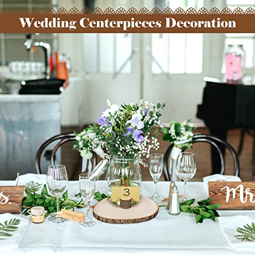 Pllieay 15 Pieces 8-9 Inch Large Unfinished Wood Slice with 15 Pieces Wood Table Number Card Holders and 15 Cards for Wedding Centerpiece, DIY