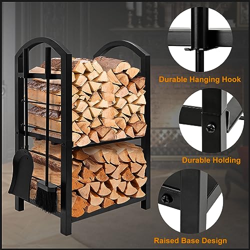 AMAGABELI GARDEN & HOME Firewood Rack Fireplace Tool Rack Indoor Wood Holders Fireplace Outdoor Log Holder Rack Lumber Storage Stacking Black Stove AMAGABELI GARDEN & HOME
