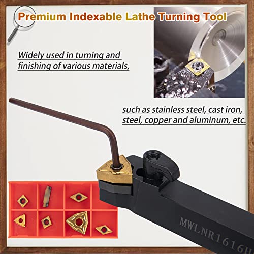 Indexable Lathe Turning Tool, 1/2'' Shank Metal Lathe Tools, 7pcs Metal Lathe Cutting Tools Carbide Turning Tool Insert Holder Set Lathe Boring Bar