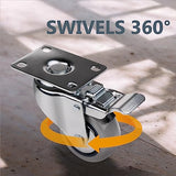 POWERTEC 3 Inch Swivel Caster Wheels Set of 4 with Brake & 880 lbs Loads, Heavy Duty Plate Casters, Dual Locking PU Castor Wheels for Furniture, POWERTEC