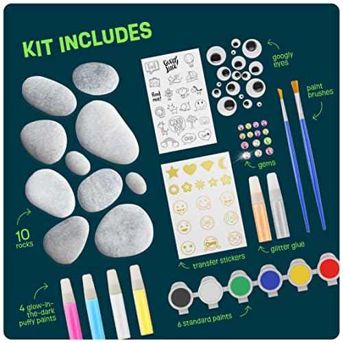 Kids Rock Painting Kit - Glow in The Dark - Arts & Crafts Gifts for Boys and Girls Ages 4-12 - Craft Activities Kits - Creative Art Toys for 4, 5, 6,
