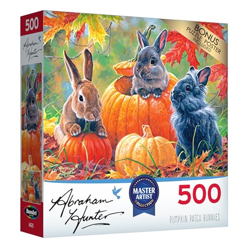 Cra-Z-Art - RoseArt - Abraham Hunter - Pumpkin Patch Bunnies - 500 Piece Jigsaw Puzzle - WoodArtSupply